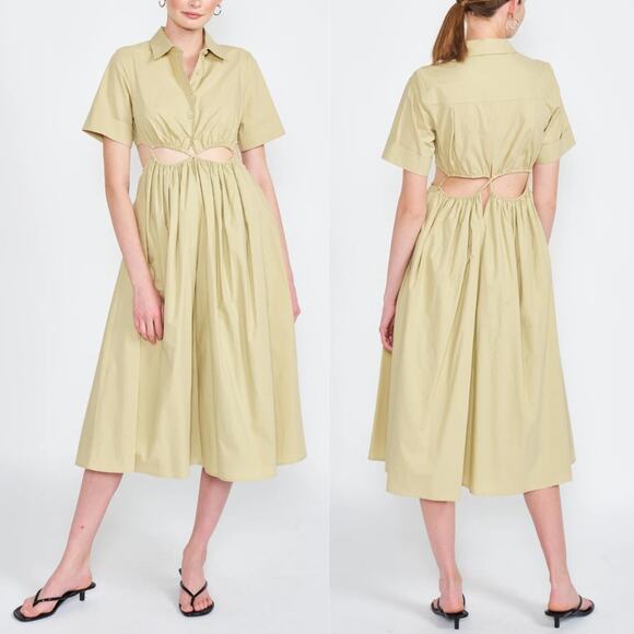 Emory Park | NWT Zoie Cutout Button Up Poplin Short Sleeve Collared Midi Dress - Picture 1 of 15